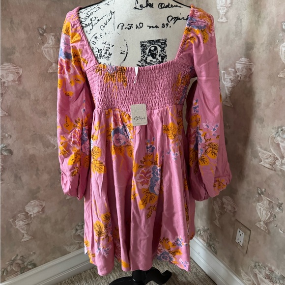 FREE PEOPLE FRANCESCA FLORAL PRINT DRESS MEDIUM PINK FLORAL - Picture 6 of 8